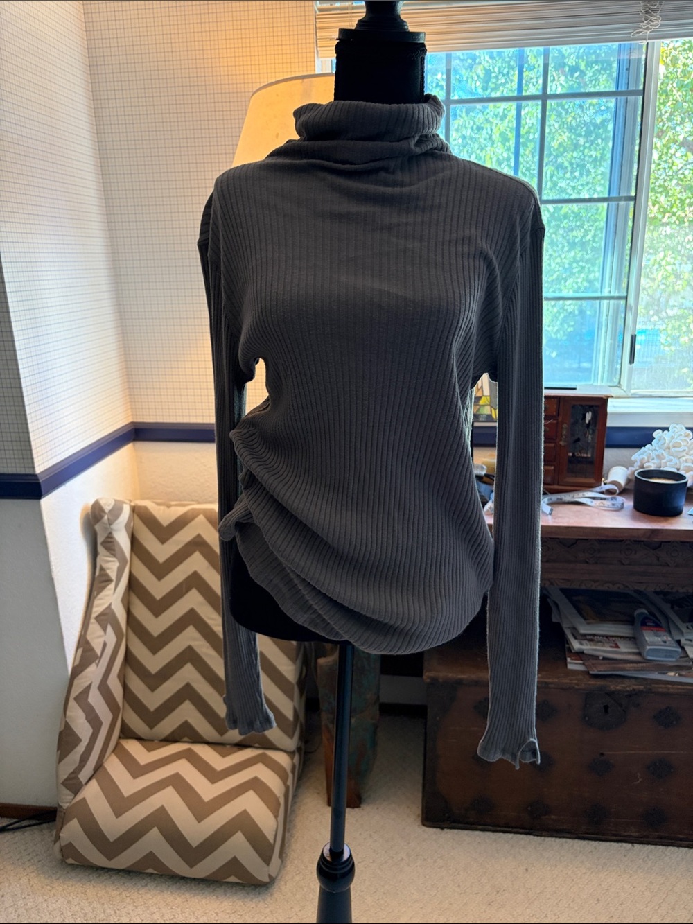 Ribbed Cowl Neck Sweater - Charcoal